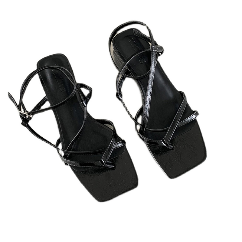 1671679291787_834971.jpg Miting 2023 Summer Square Toe Strappy Chunky Heel Sandals for Women Mid Heel Ankle Strap Buckle Toe Loop Roman Shoes