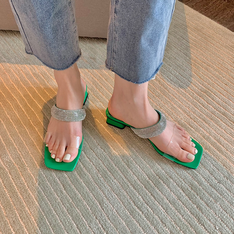 1671679778186_994530.jpg Miting Rhinestone Slippers Women Summer 2023 New Transparent Chunky Heel One-Strap Beach Soft Sole Fairy Style