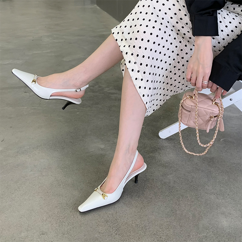 French Pointed Toe Kitten Heel Closed Toe Sandals for Women Backless Slip On 2023 New Summer Young Lady Elegant High Heels