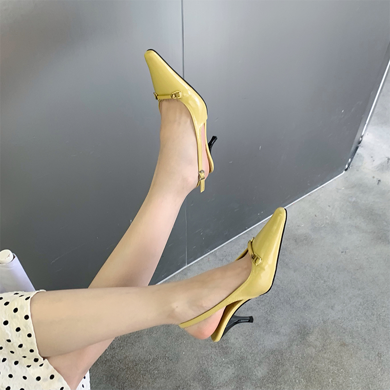 French Pointed Toe Kitten Heel Closed Toe Sandals for Women Backless Slip On 2023 New Summer Young Lady Elegant High Heels