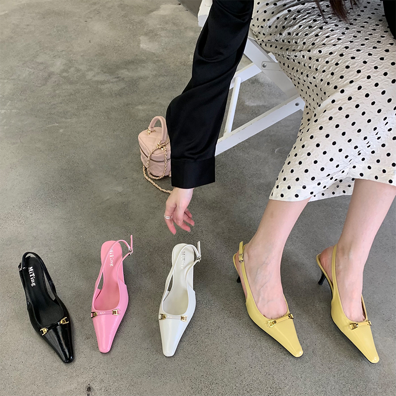 1675406215830_179082.jpg French Pointed Toe Kitten Heel Closed Toe Sandals for Women Backless Slip On 2023 New Summer Young Lady Elegant High Heels