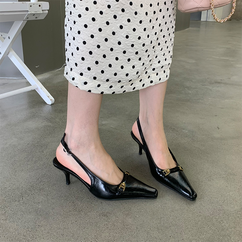 French Pointed Toe Kitten Heel Closed Toe Sandals for Women Backless Slip On 2023 New Summer Young Lady Elegant High Heels