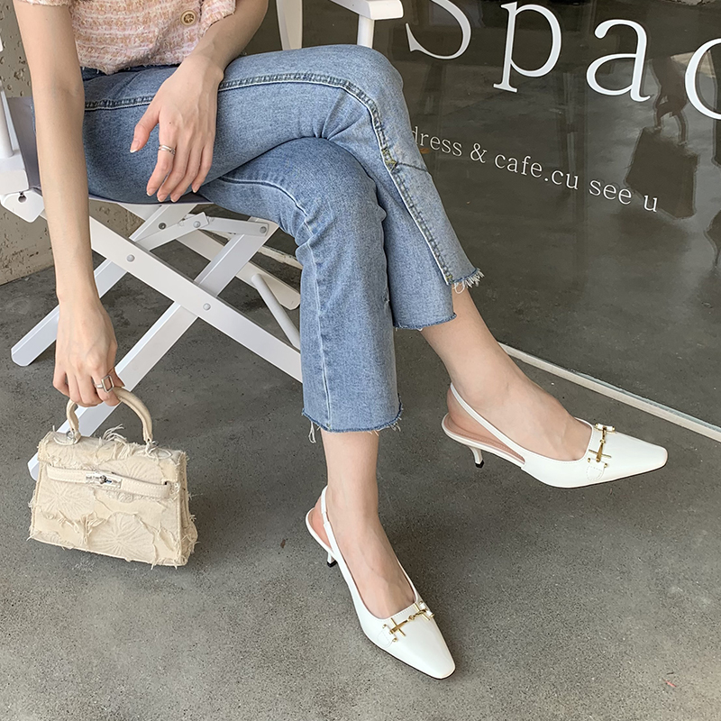 1677480712547_496215.jpg Miting French Pointed Toe High Heel Women's Shoes 2023 Spring New Style Horse Buckle Retro Covered Toe Sandals Shallow Mouth Thin Heel