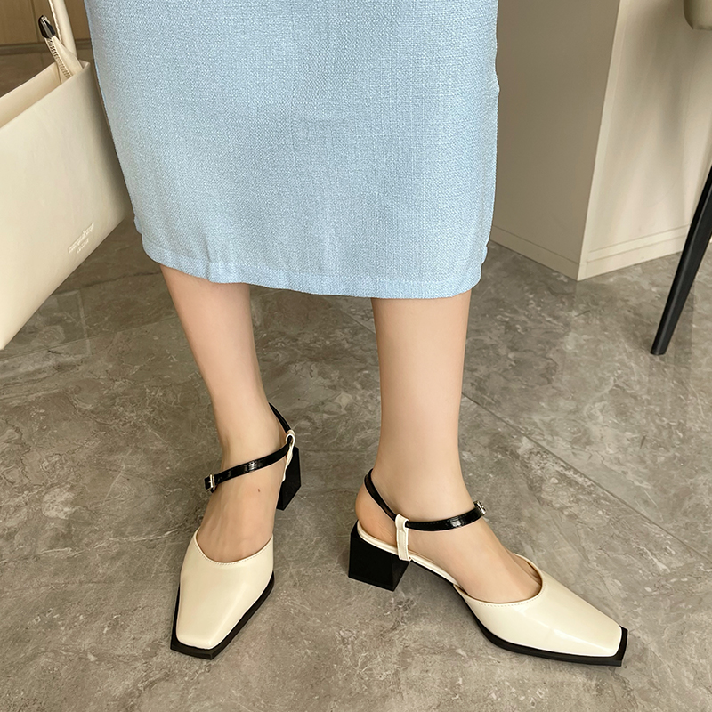 1678087163658_133369.jpg Women's Mid Heel Black Toe-Covered Sandals 2023 New Spring Summer Strappy Chunky Heel Shoes