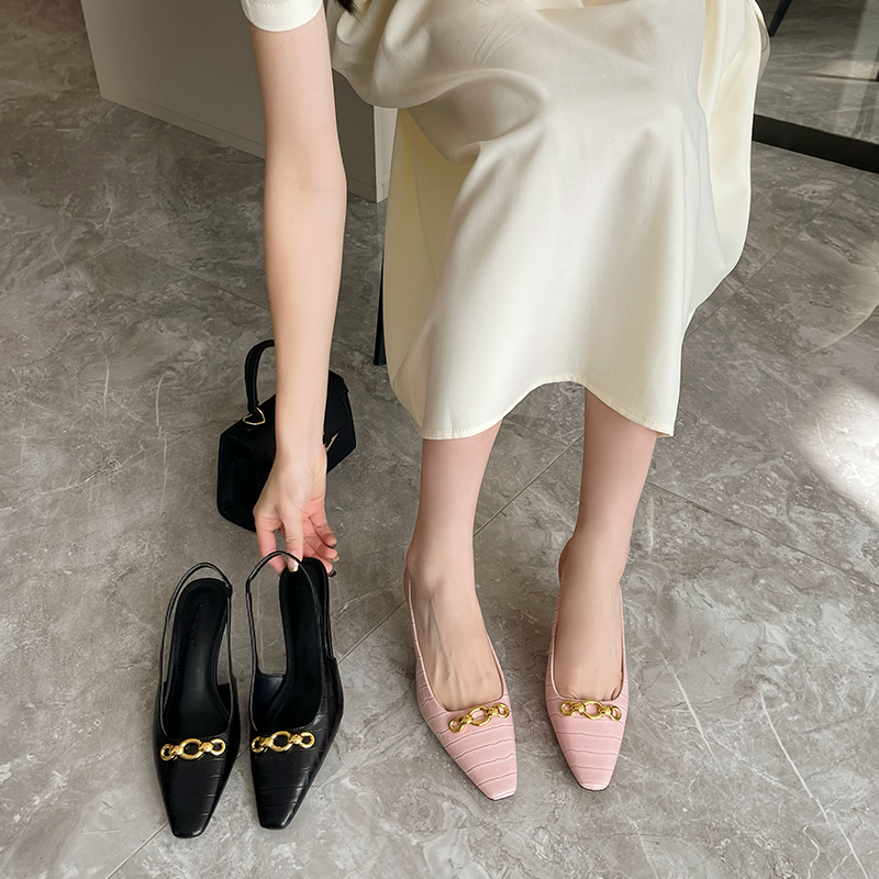 1678170266681_156455.jpg 2023 New Korean Style Fairy Fairy Light Sandals for Women Pointed Toe Metal Buckle Closed Toe Low Heel Shoes