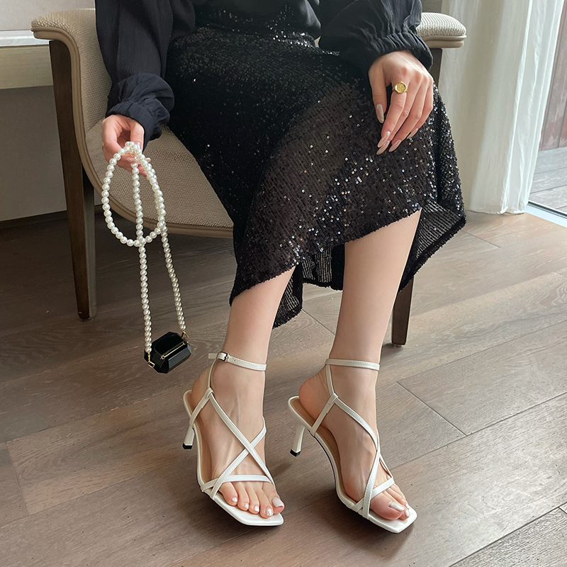 1678346236773_193733.jpg Miting 2023 Spring New Style One-Strap Women's Shoes Versatile Thin Heel Open Toe Cross Strap Fairy Style High Heel Sandals