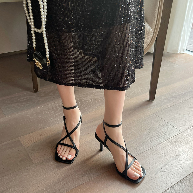 1678346236785_976058.jpg Miting 2023 Spring New Style One-Strap Women's Shoes Versatile Thin Heel Open Toe Cross Strap Fairy Style High Heel Sandals