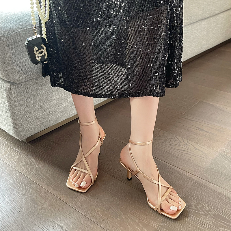 1678346236787_495975.jpg Miting 2023 Spring New Style One-Strap Women's Shoes Versatile Thin Heel Open Toe Cross Strap Fairy Style High Heel Sandals