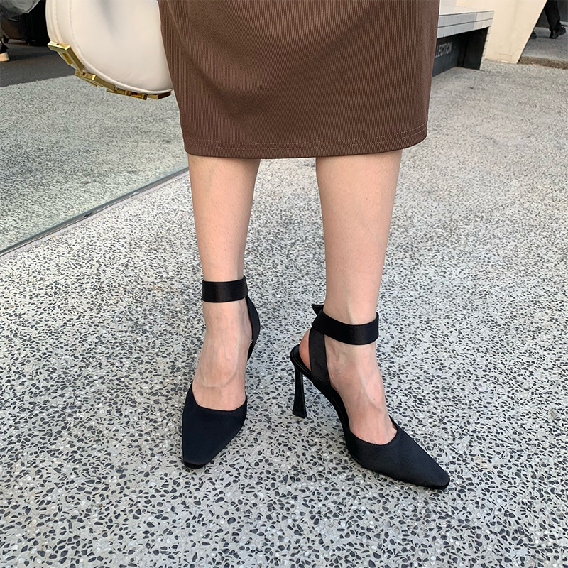 1678428209074_296902.jpg Mitin 2023 Summer French Style Pink Pointed Toe Fairy Silk Satin Kitten Heel Mule Shoes with Closed Toe High Heel Sandals