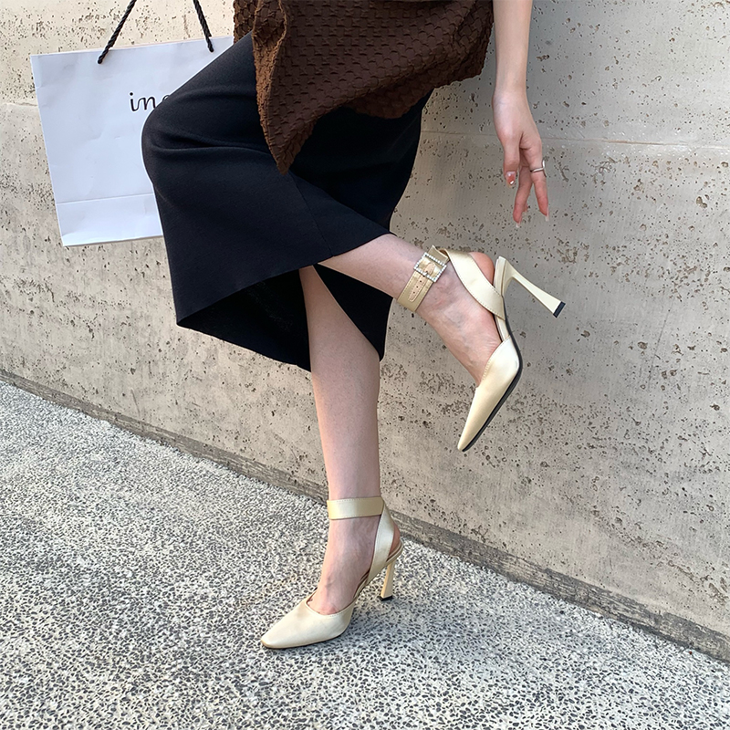 1678428209076_912164.jpg Mitin 2023 Summer French Style Pink Pointed Toe Fairy Silk Satin Kitten Heel Mule Shoes with Closed Toe High Heel Sandals