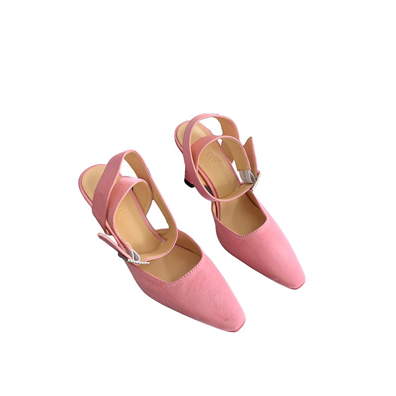1678428209098_26179.jpg Mitin 2023 Summer French Style Pink Pointed Toe Fairy Silk Satin Kitten Heel Mule Shoes with Closed Toe High Heel Sandals