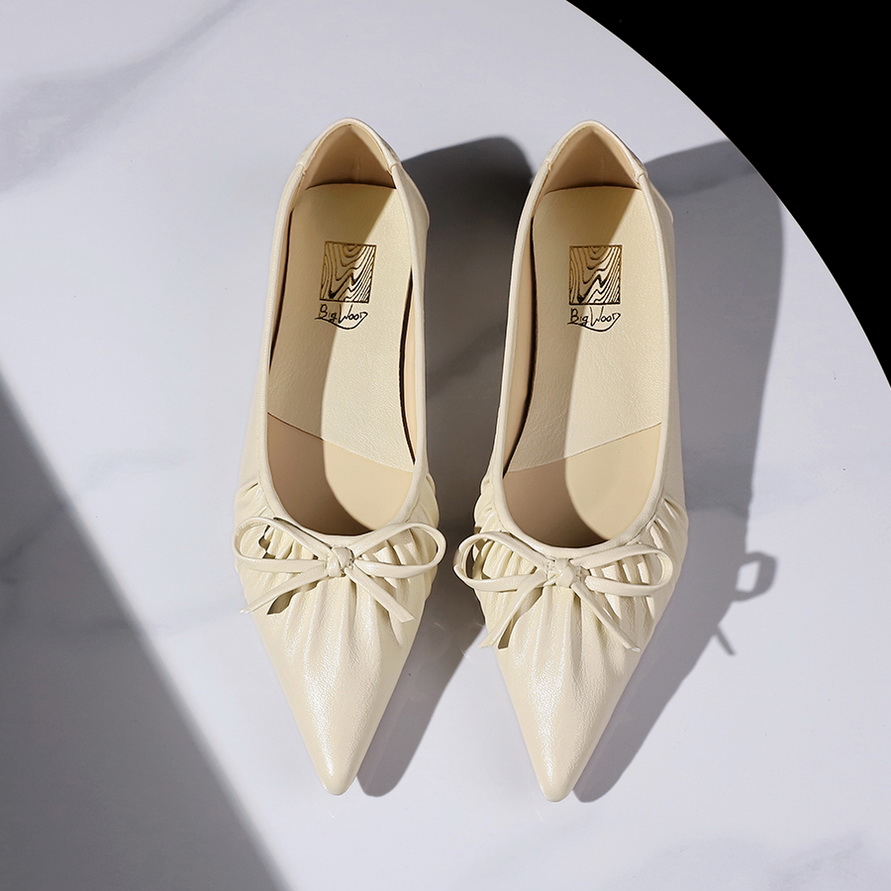 1758773621612_74Yb70.jpg French Pointed Toe Bow Flat Shoes for Women - Slip On Low Cut Pleated Soft Sole Commuter Shoes