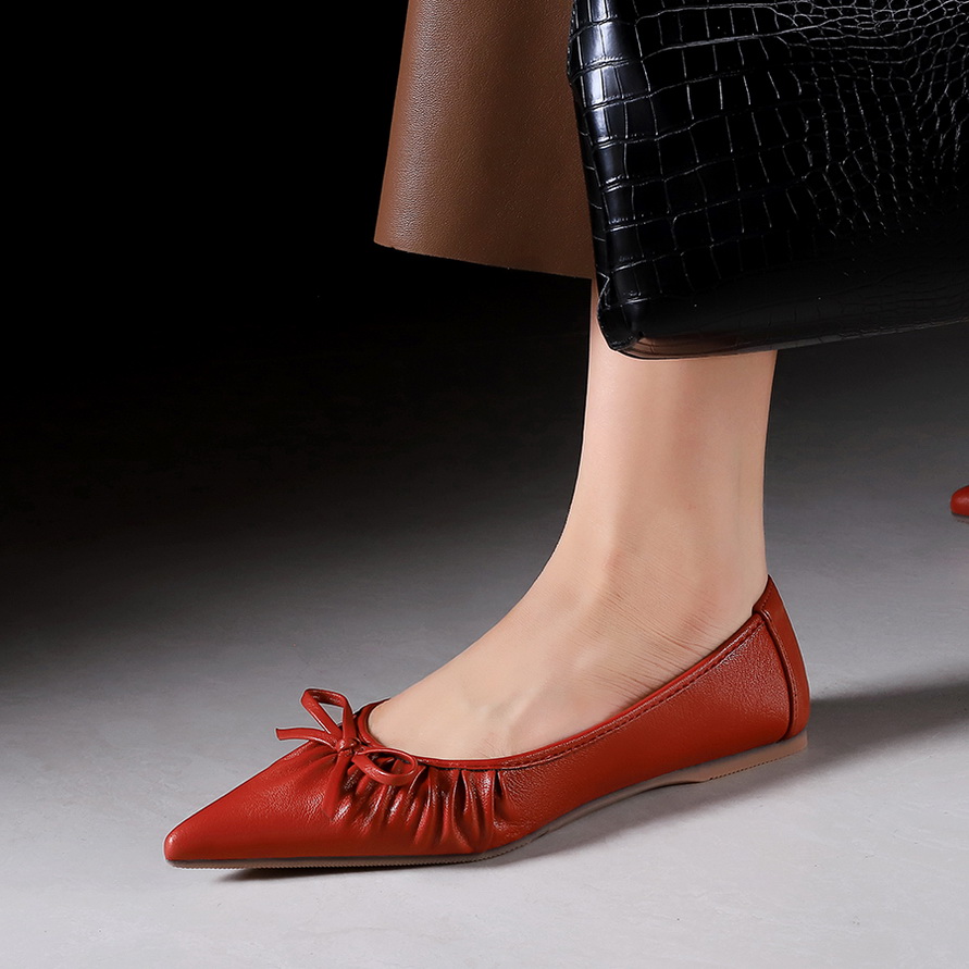 1758773621613_5ICL9C.jpg French Pointed Toe Bow Flat Shoes for Women - Slip On Low Cut Pleated Soft Sole Commuter Shoes
