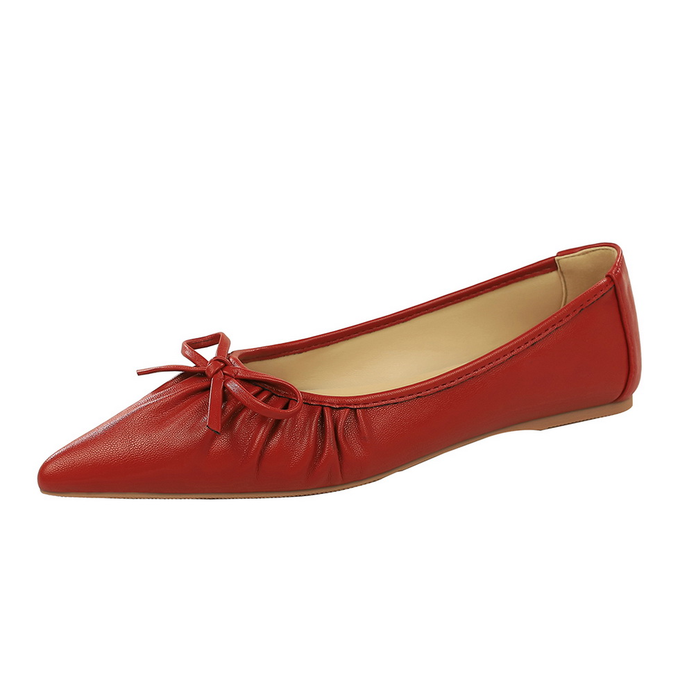 1758773621613_A8Fb69.jpg French Pointed Toe Bow Flat Shoes for Women - Slip On Low Cut Pleated Soft Sole Commuter Shoes