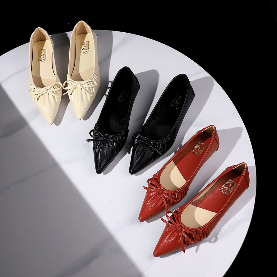 1758773621616_gtVg8v.jpg French Pointed Toe Bow Flat Shoes for Women - Slip On Low Cut Pleated Soft Sole Commuter Shoes
