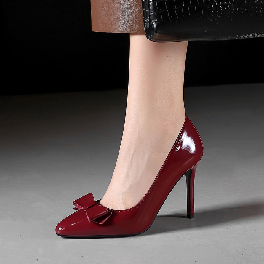 1759550948610_6v2rmA.jpg BIGWOOD Women's Pointed Toe Bow Patent Leather Loafers - 10cm Heel, Party & Banquet Shoes