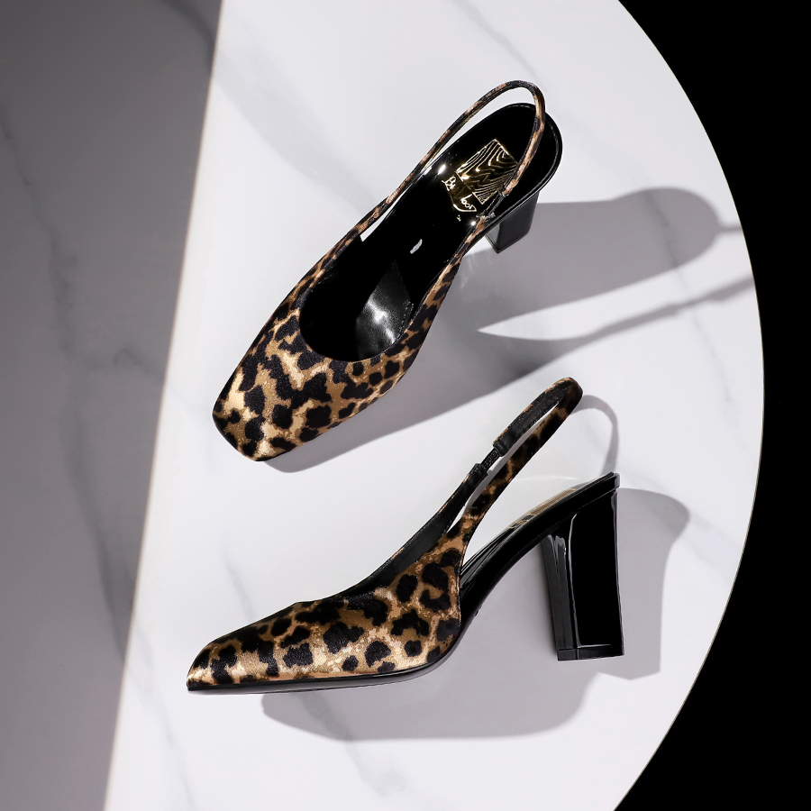 1759892326695_XEQ6PE.jpg Bigwood Women's Square Toe Satin Low Heel Shoes with Open Back and Ankle Strap, Leopard Print, Party Dress Shoes