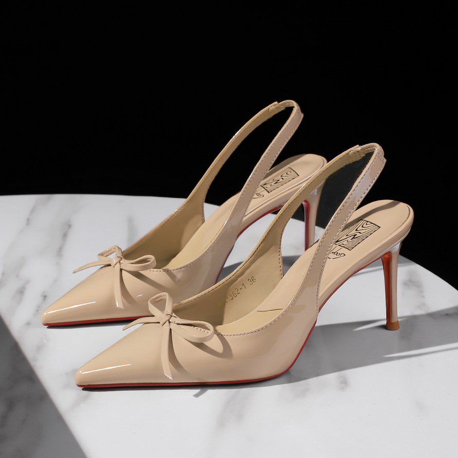 1759903732830_o2972G.jpg European American Style Fashion High Heel Shoes Pointed Toe Shallow Mouth Patent Leather Red Bow Back Open Strap Women's Shoes
