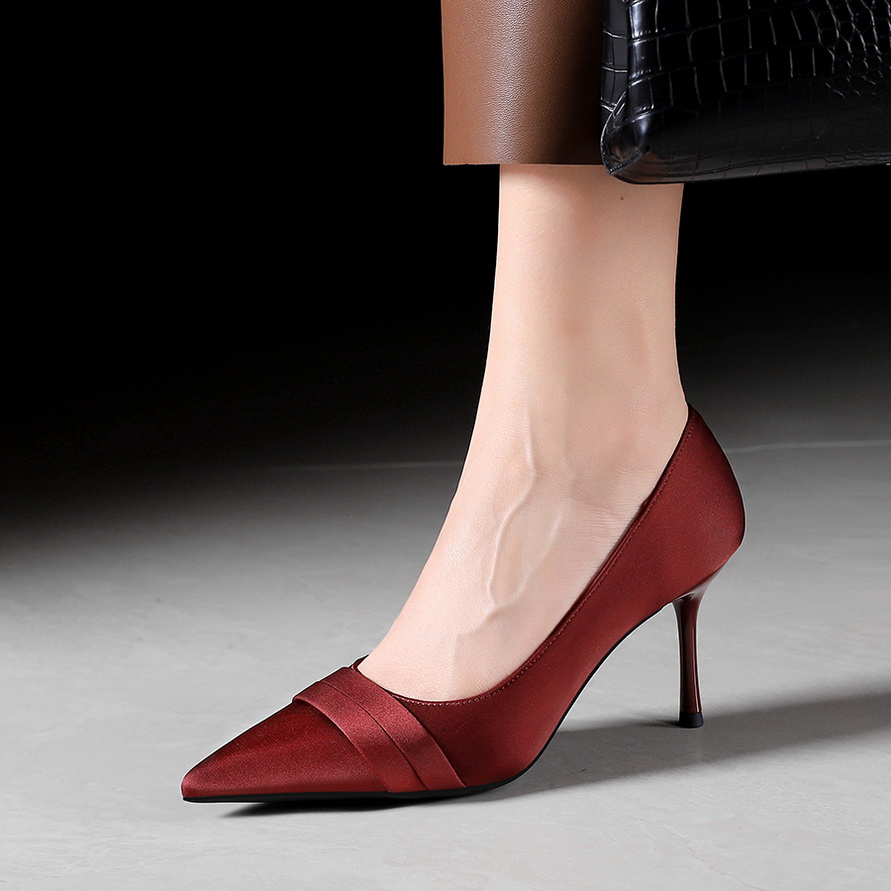 1759997389258_PygizH.jpg European American Style Fashion High Heel Women's Satin Pointed Toe Shallow Mouth Thin Heel Slip-on Advanced Temperament Single Shoes