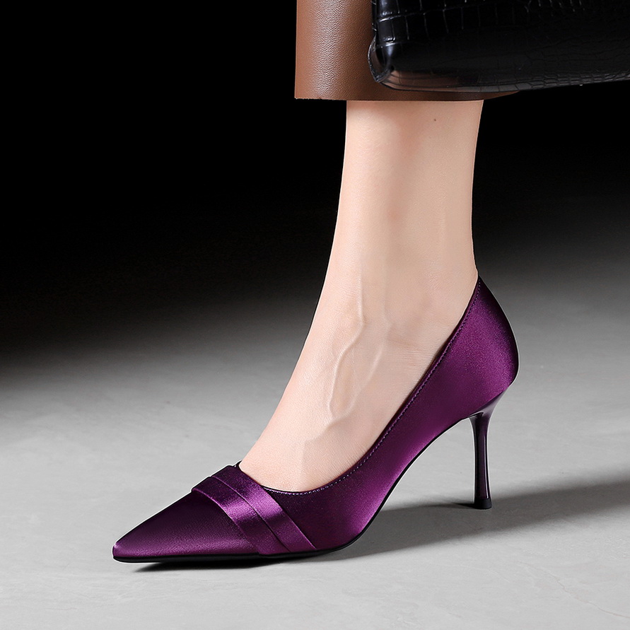 1759997389258_yd0gnE.jpg European American Style Fashion High Heel Women's Satin Pointed Toe Shallow Mouth Thin Heel Slip-on Advanced Temperament Single Shoes
