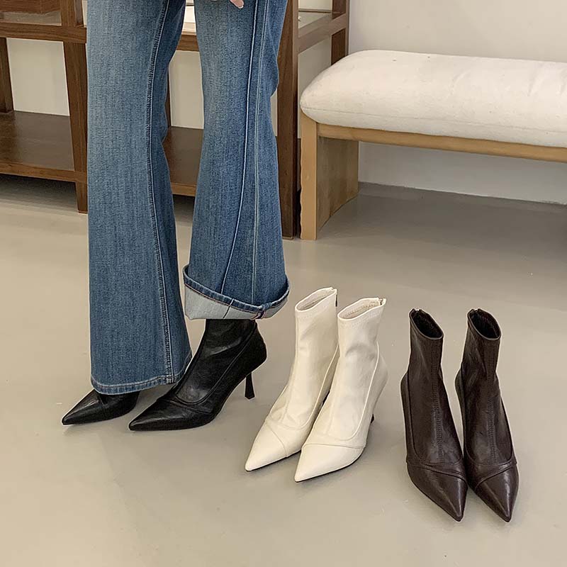 1764052425700_EYZKYt.jpg Korean Style Pointed Toe Slim High Heel Short Boots for Women 2025 New Winter Fashion Ankle Boots with Back Zipper - Style f9cf82