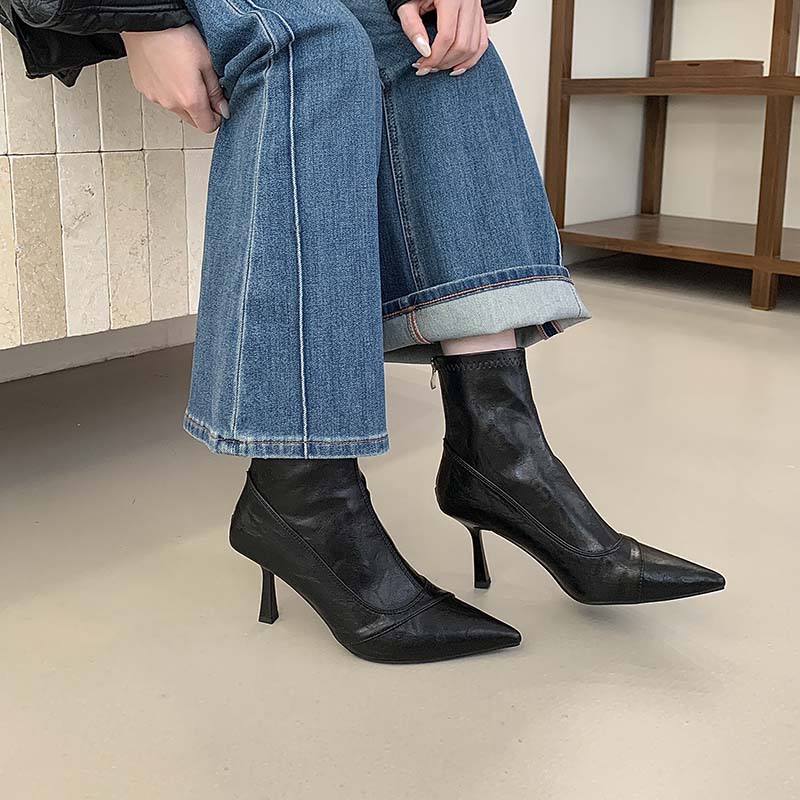 1764052431424_r2f9PN.jpg Korean Style Pointed Toe Slim High Heel Short Boots for Women 2025 New Winter Fashion Ankle Boots with Back Zipper - Style f9cf82