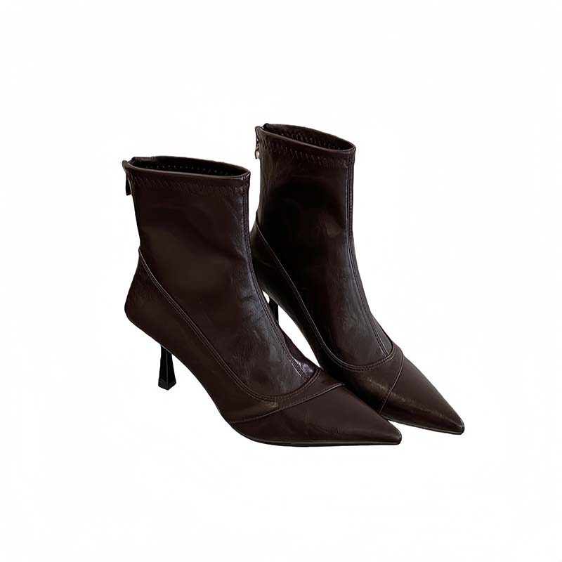 1764052472408_KqCqxz.jpg Korean Style Pointed Toe Slim High Heel Short Boots for Women 2025 New Winter Fashion Ankle Boots with Back Zipper - Style f9cf82