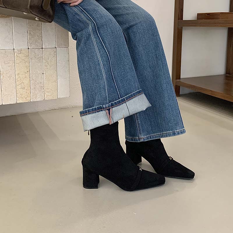 1764317941473_5H9d4P.jpg Korean Style Square Toe Chunky Heel Short Boots Women 2025 New Fall Winter Fashion Boots with Back Zipper