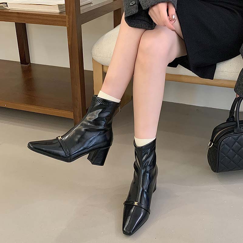 1764317954547_94JiF3.jpg Korean Style Square Toe Chunky Heel Short Boots Women 2025 New Fall Winter Fashion Boots with Back Zipper