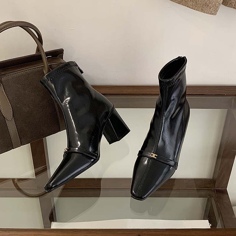 1764317973086_x8ErKB.jpg Korean Style Square Toe Chunky Heel Short Boots Women 2025 New Fall Winter Fashion Boots with Back Zipper