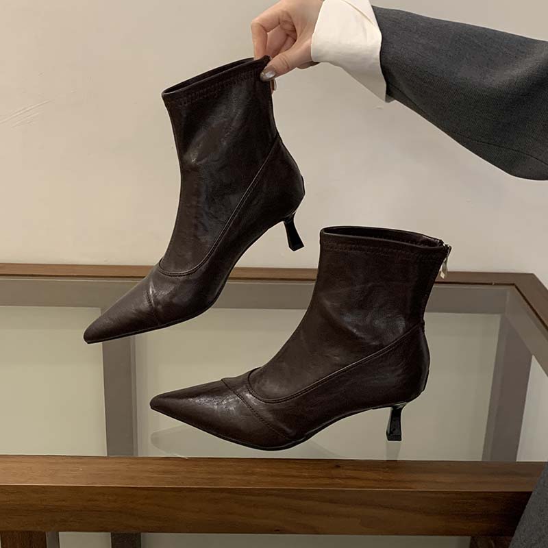 1764322001769_zFlZre.jpg Korean Style Pointed Toe Slim High Heel Short Boots for Women 2025 New Winter Fashion Ankle Boots with Back Zipper - Style f84751