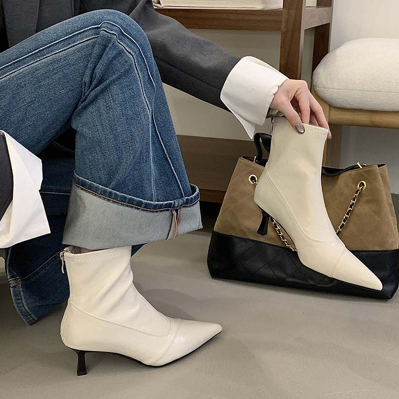 1764322008754_ZnuEF0.jpg Korean Style Pointed Toe Slim High Heel Short Boots for Women 2025 New Winter Fashion Ankle Boots with Back Zipper - Style f84751