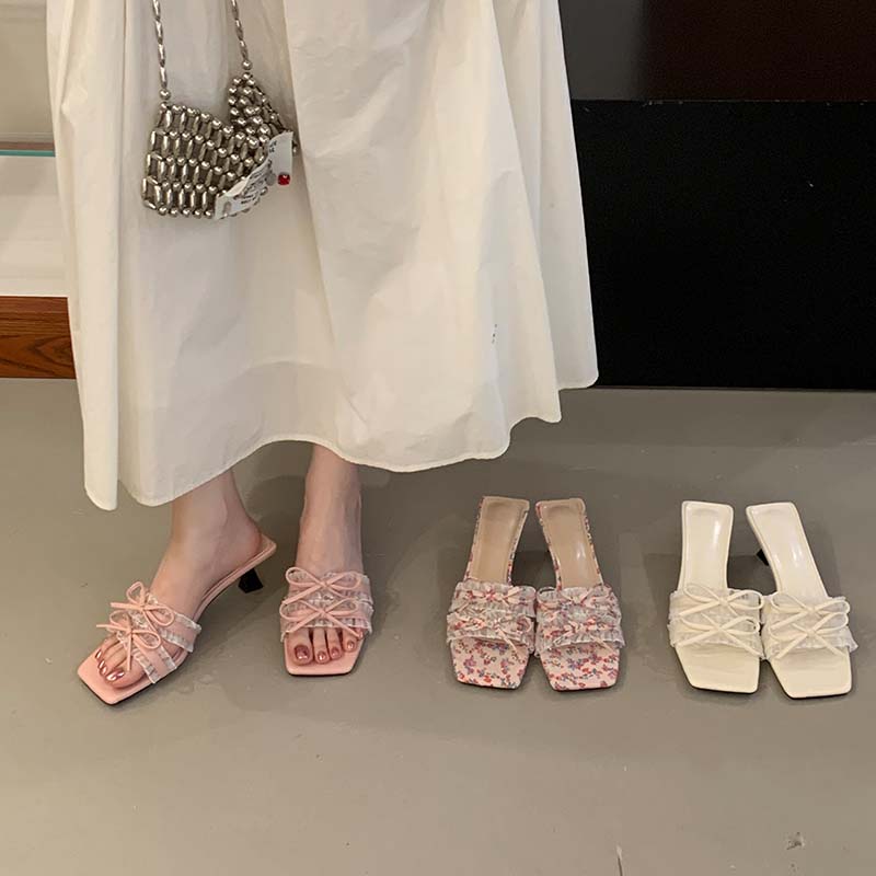 1776407003495_Gc6J57.jpg HMSZ Fairy Style Square Toe Open Toe Lace Bow Flat Sandals Women 2026 Summer Butterfly Kitten Heel Slippers