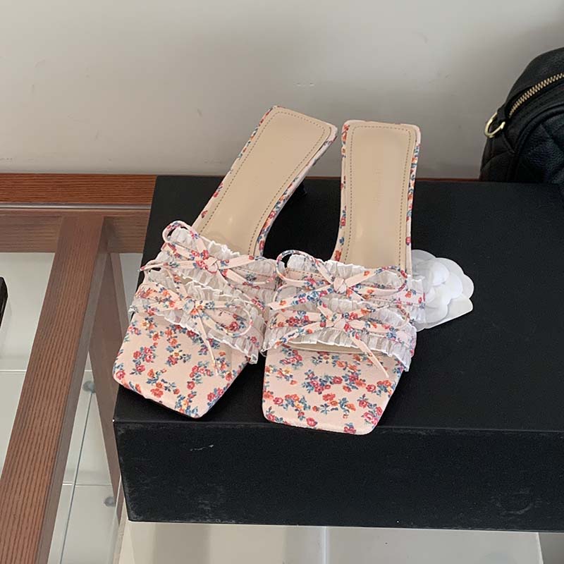 1776407015739_aaPchC.jpg HMSZ Fairy Style Square Toe Open Toe Lace Bow Flat Sandals Women 2026 Summer Butterfly Kitten Heel Slippers