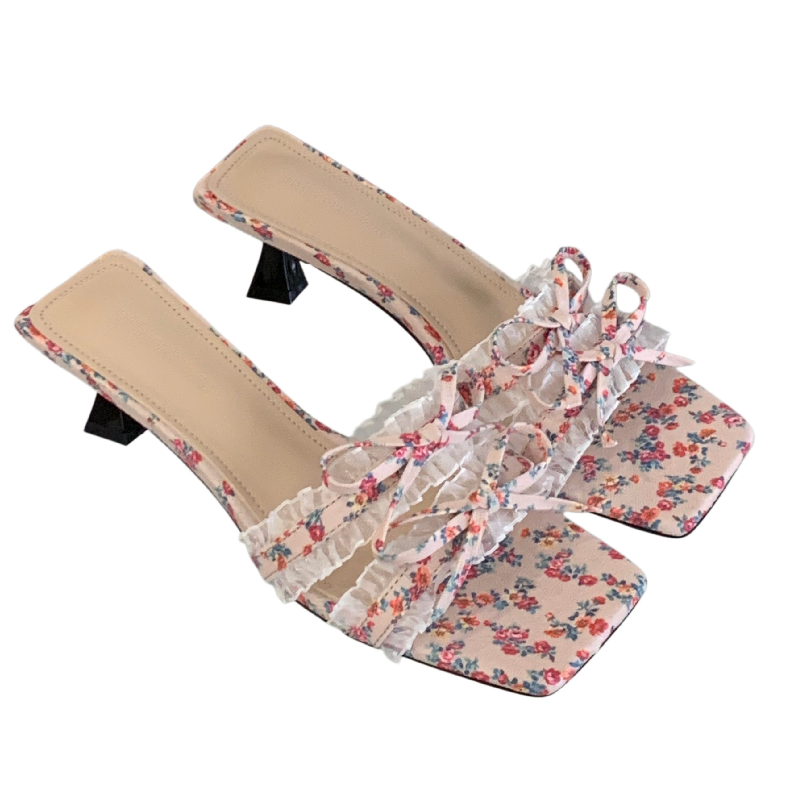1776407106981_YsEhkg.jpg HMSZ Fairy Style Square Toe Open Toe Lace Bow Flat Sandals Women 2026 Summer Butterfly Kitten Heel Slippers