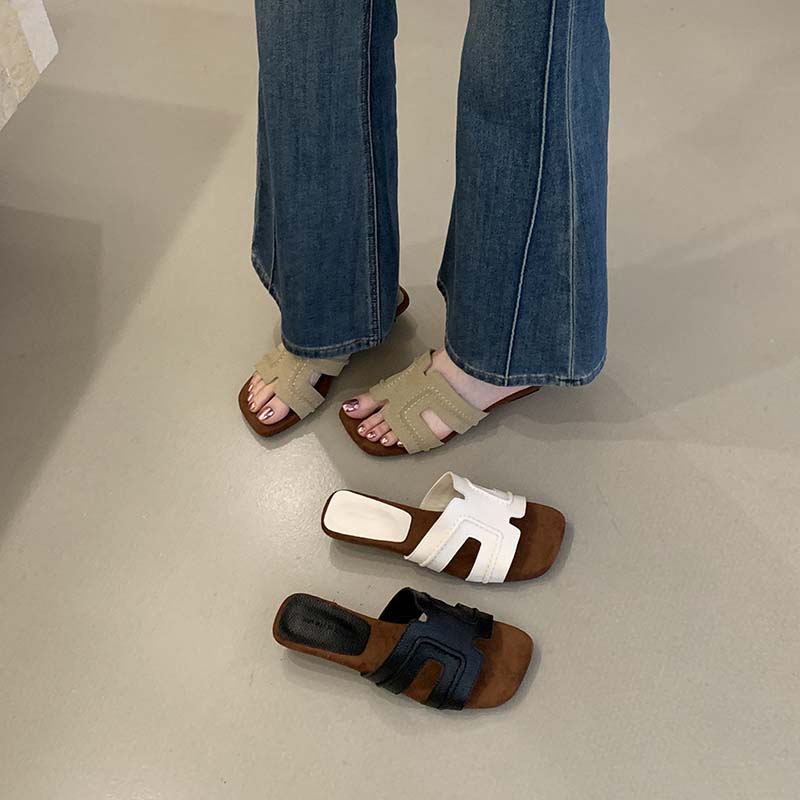 1777362835472_X6nLyE.jpg Women's Flat One-Strap Slippers Summer 2026 New Style Slip-On Comfortable Black Square Toe Vacation Beach Shoes