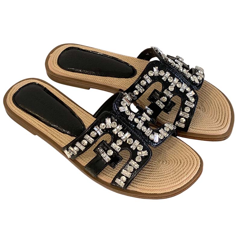 Yu Shuxin Same Style Linen Woven Slippers Women Summer 2026 New Genuine Leather Pearl Shell Sandals