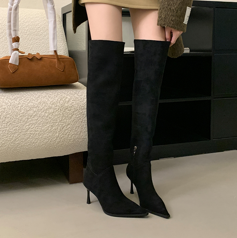 1782452759851_VWVk7v.jpg 2026 New Winter Over Knee Boots Women Two-Way Wide Calf Suede Pointed Toe Stiletto High Heel Ruched Stack Boots