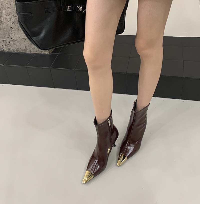 1782456508545_2MhcgT.jpg HMSZ Women's Fashion Boots with Metal Toe Cap Black Sexy Stiletto Heel Side Zipper Ankle Boots
