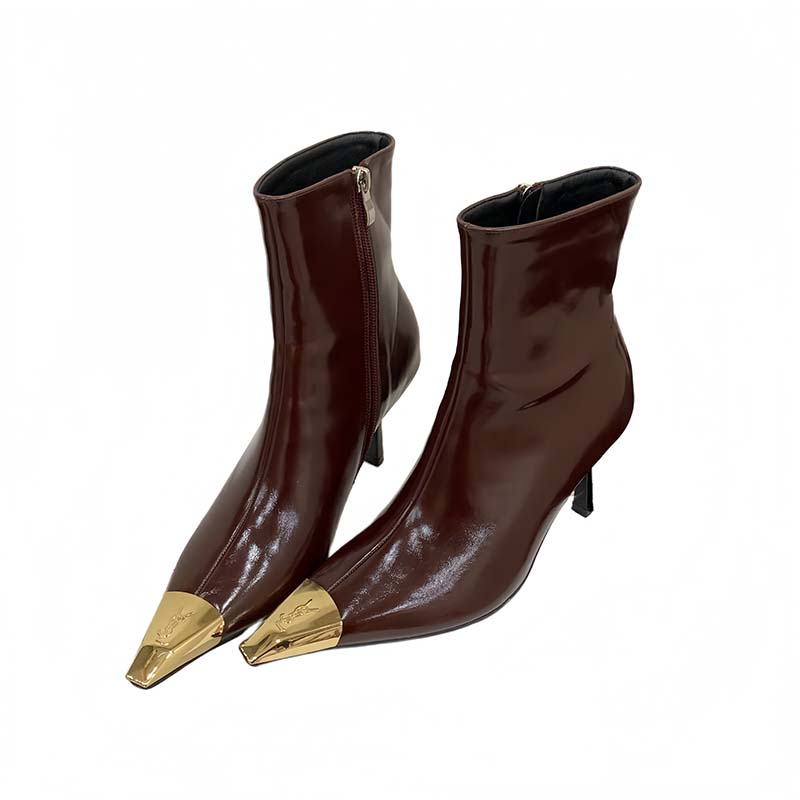 1782456518118_uCgsYv.jpg HMSZ Women's Fashion Boots with Metal Toe Cap Black Sexy Stiletto Heel Side Zipper Ankle Boots